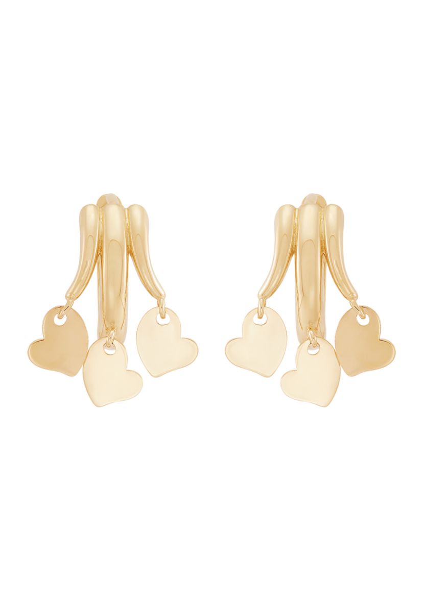 Heart Dangle Hoop Earrings in 10K Yellow Gold