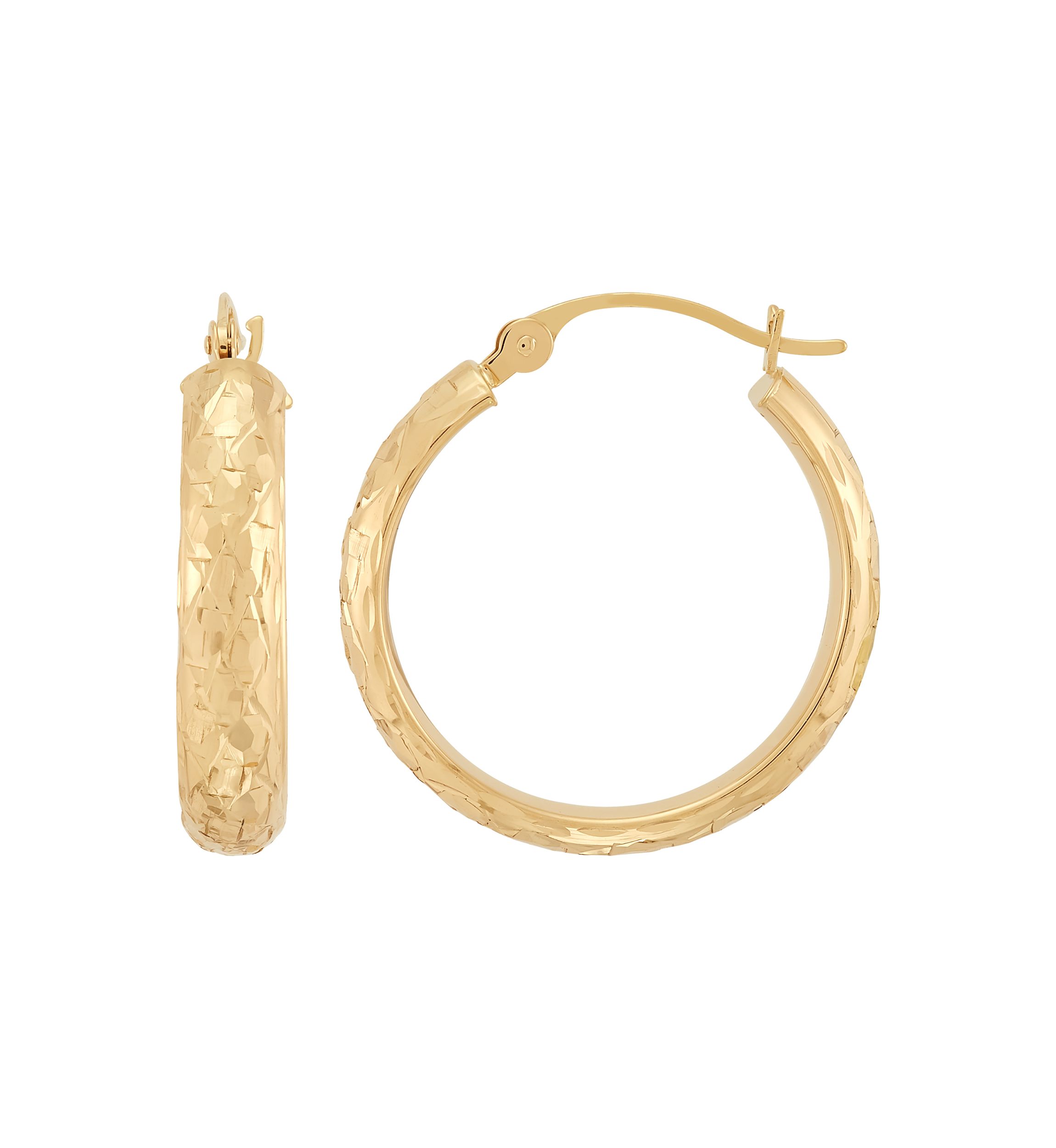 Trillion Cut Tube Hoop Earrings in 10K Yellow Gold