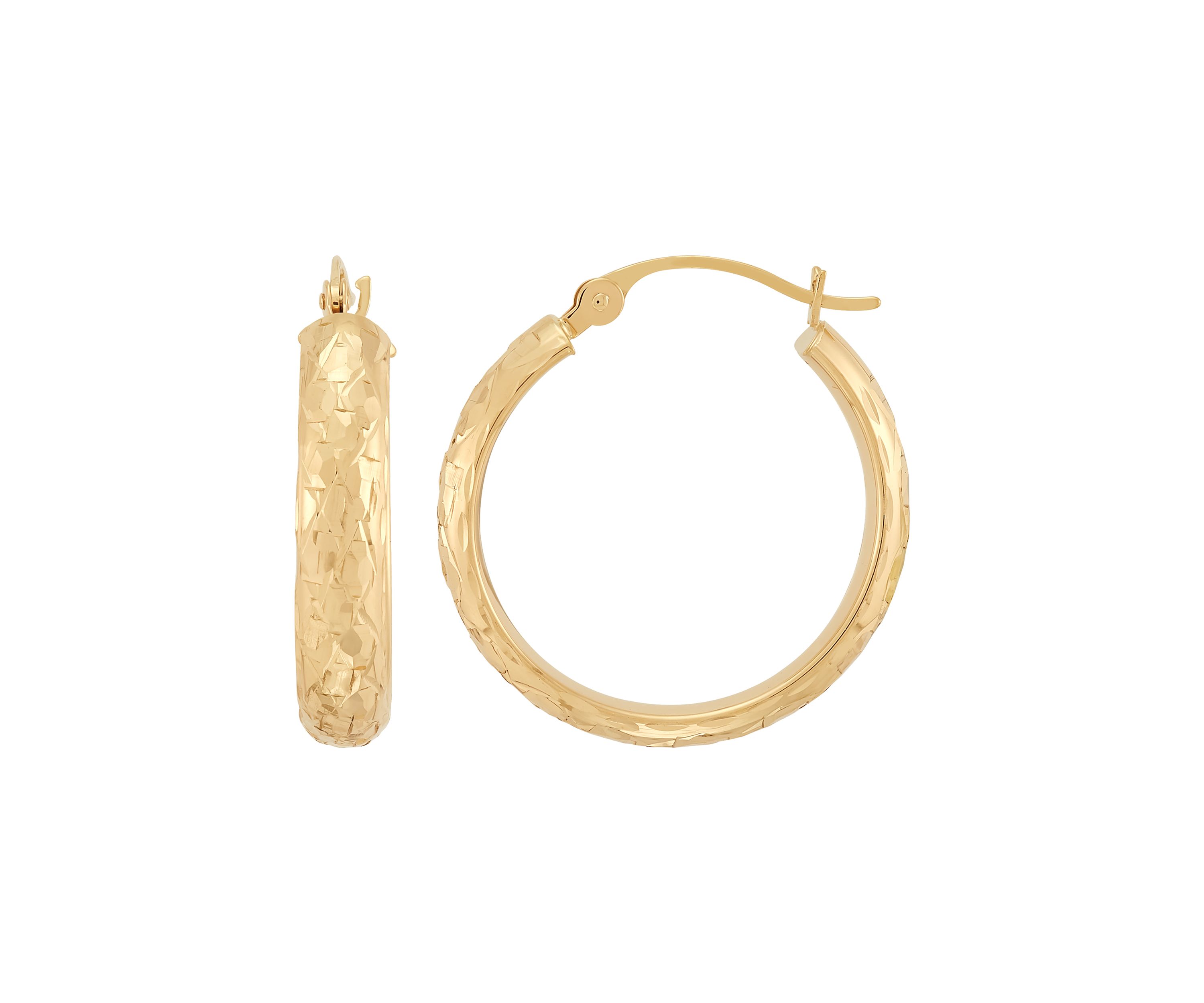 Trillion Cut Tube Hoop Earrings in 10K Yellow Gold