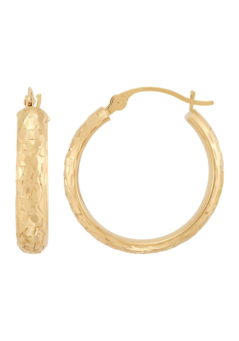 Trillion Cut Tube Hoop Earrings in 10K Yellow Gold