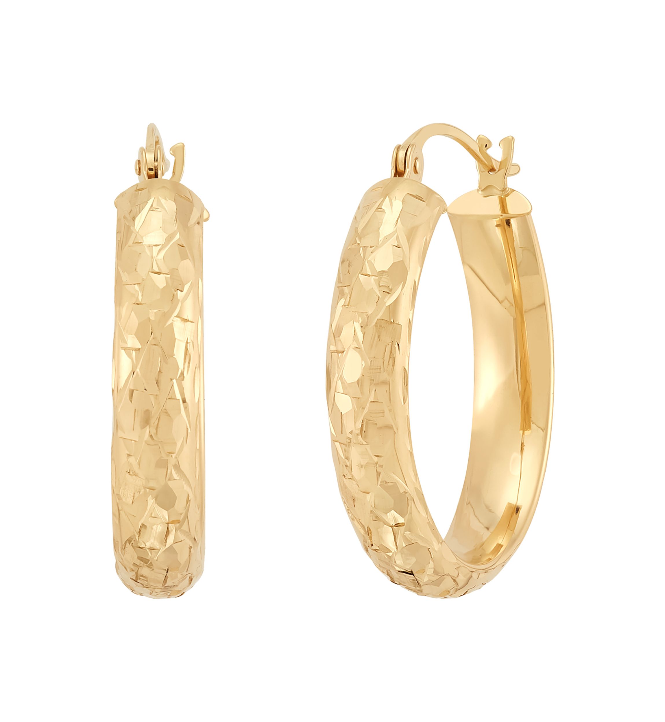Trillion Cut Tube Hoop Earrings in 10K Yellow Gold