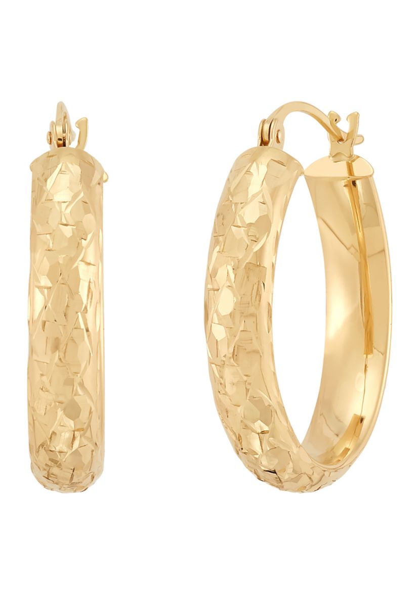 Trillion Cut Tube Hoop Earrings in 10K Yellow Gold