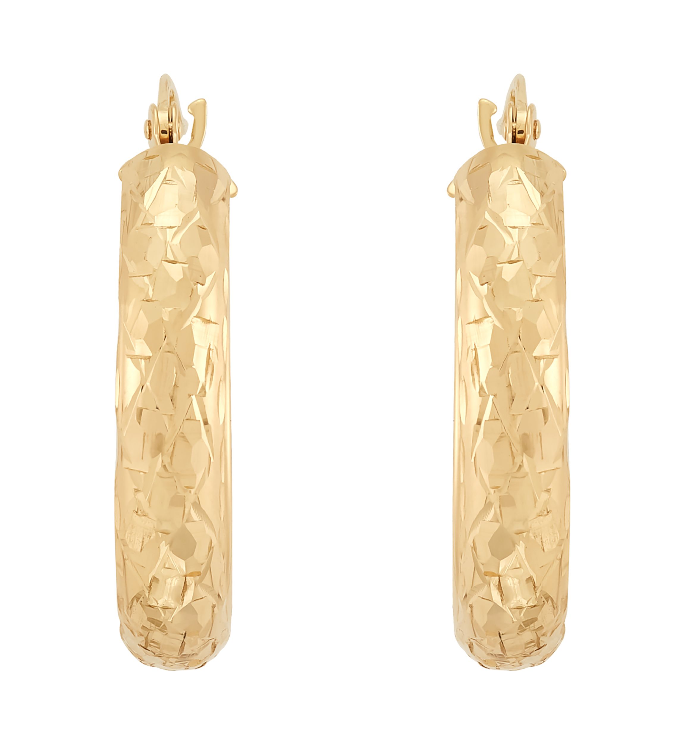 Trillion Cut Tube Hoop Earrings in 10K Yellow Gold
