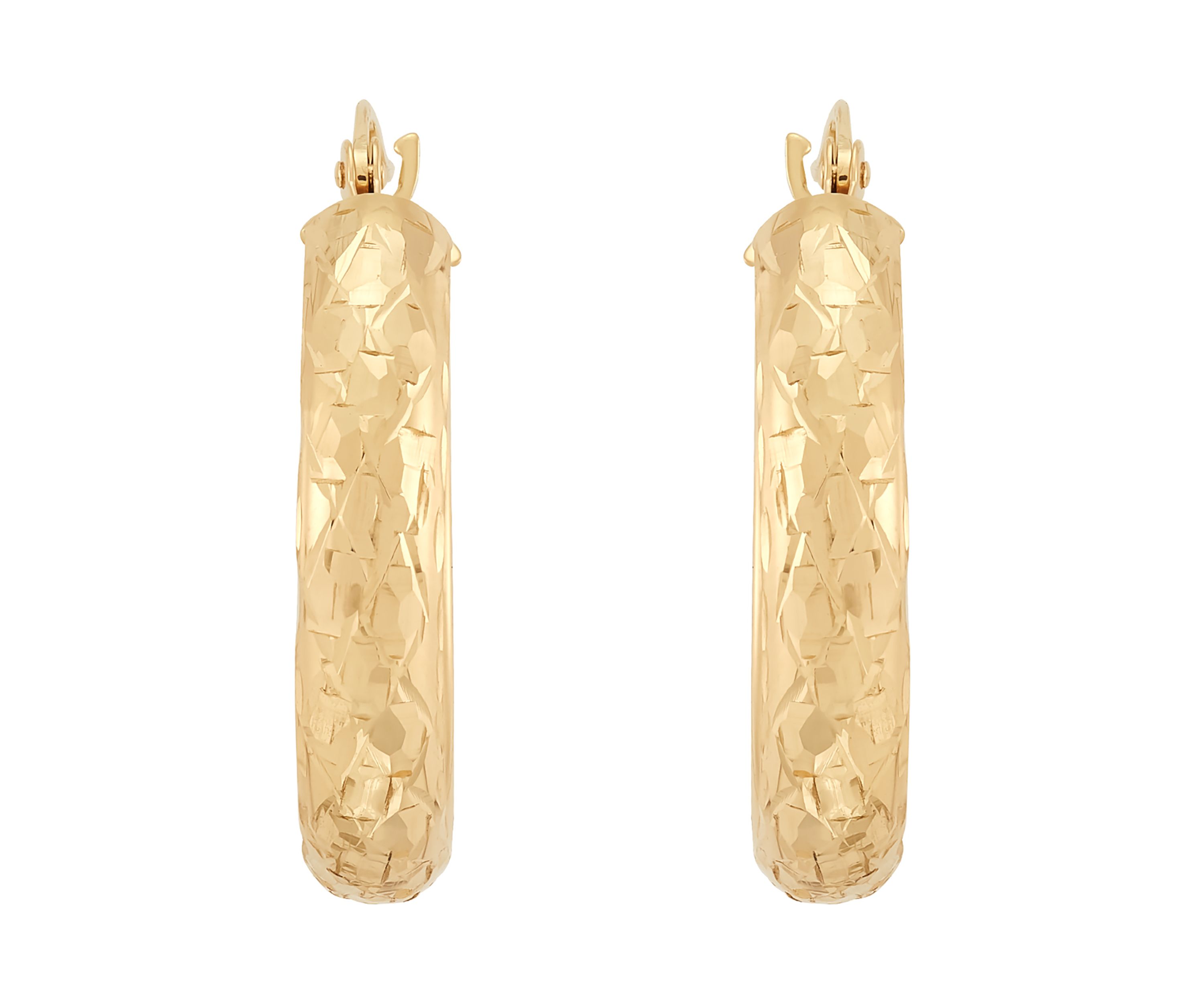 Trillion Cut Tube Hoop Earrings in 10K Yellow Gold