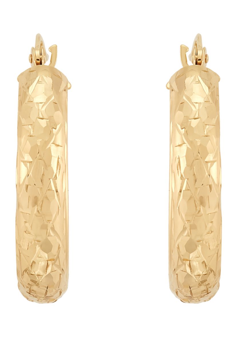 Trillion Cut Tube Hoop Earrings in 10K Yellow Gold