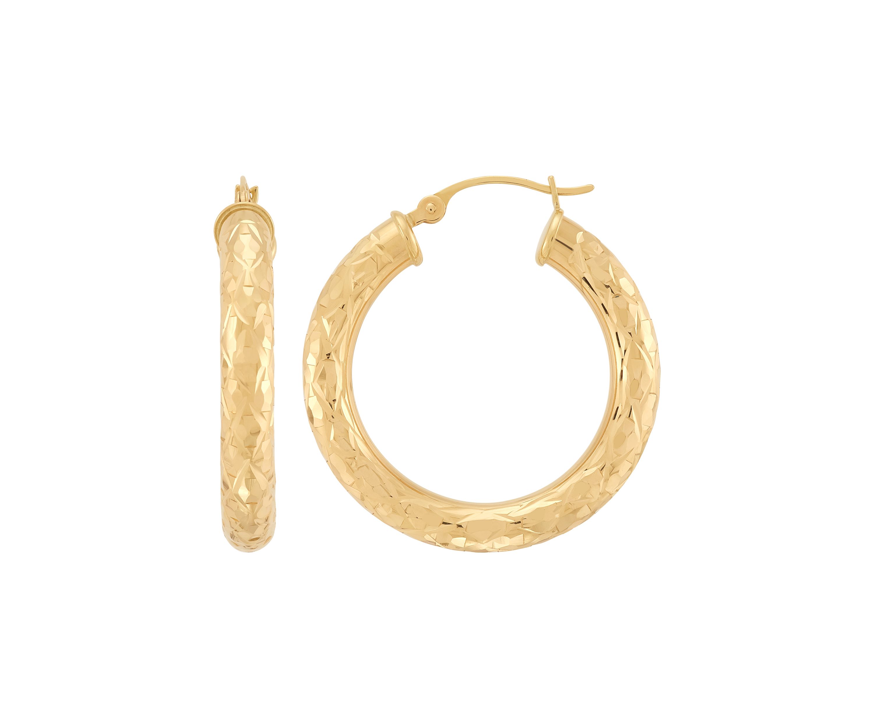 Trillion Cut Tube Hoop Earrings in 10K Yellow Gold