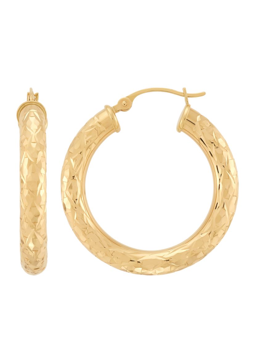 Trillion Cut Tube Hoop Earrings in 10K Yellow Gold