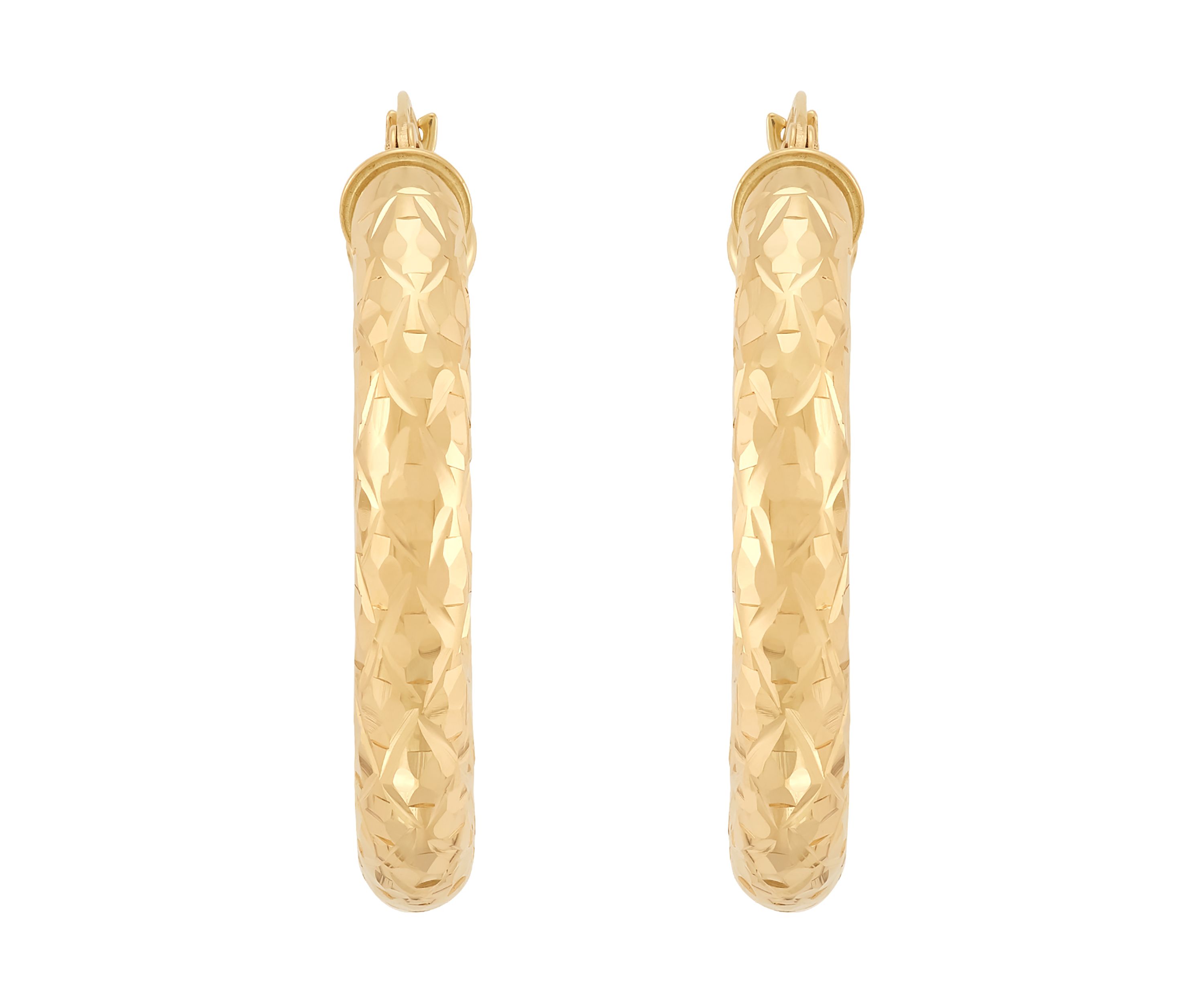 Trillion Cut Tube Hoop Earrings in 10K Yellow Gold