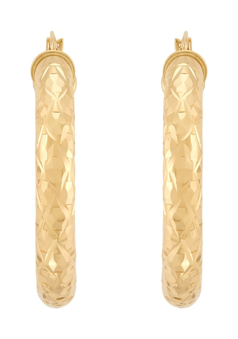 Trillion Cut Tube Hoop Earrings in 10K Yellow Gold