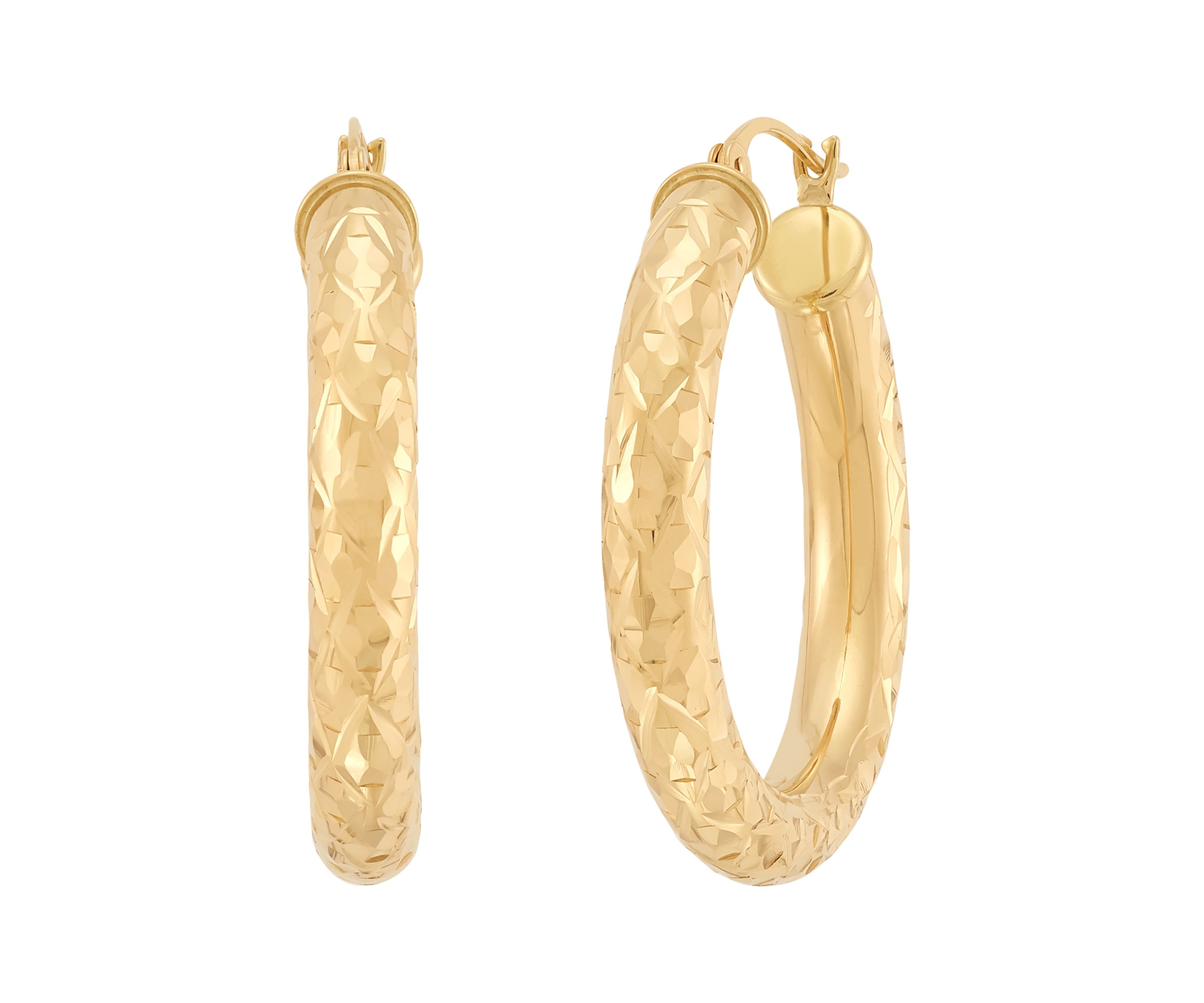 Trillion Cut Tube Hoop Earrings in 10K Yellow Gold