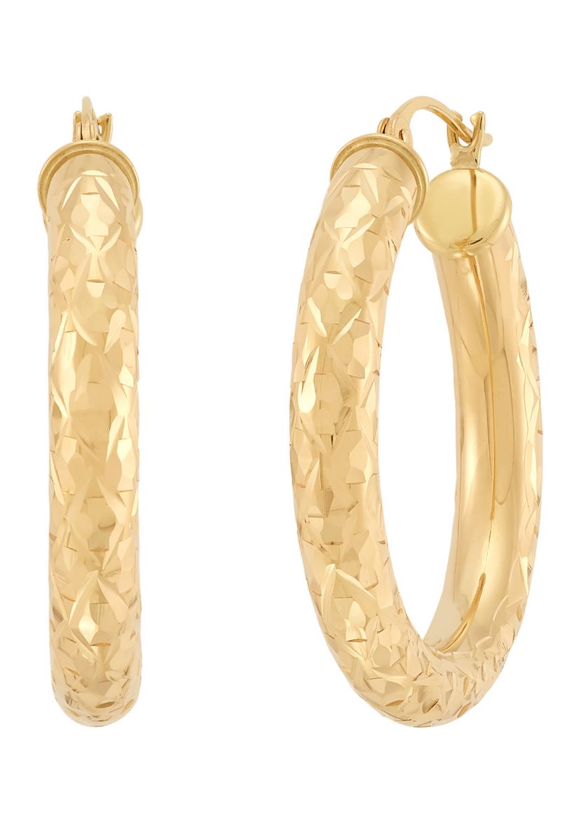 Trillion Cut Tube Hoop Earrings in 10K Yellow Gold