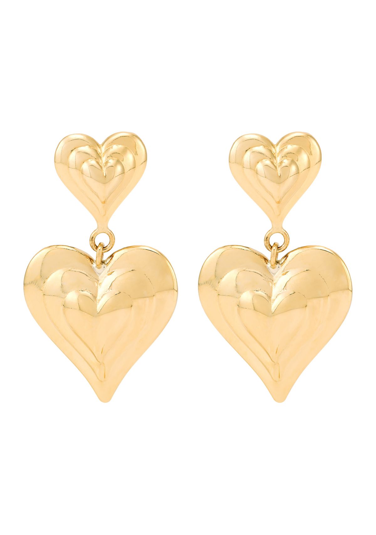 Double Heart Dangle Earrings in 10K Yellow Gold