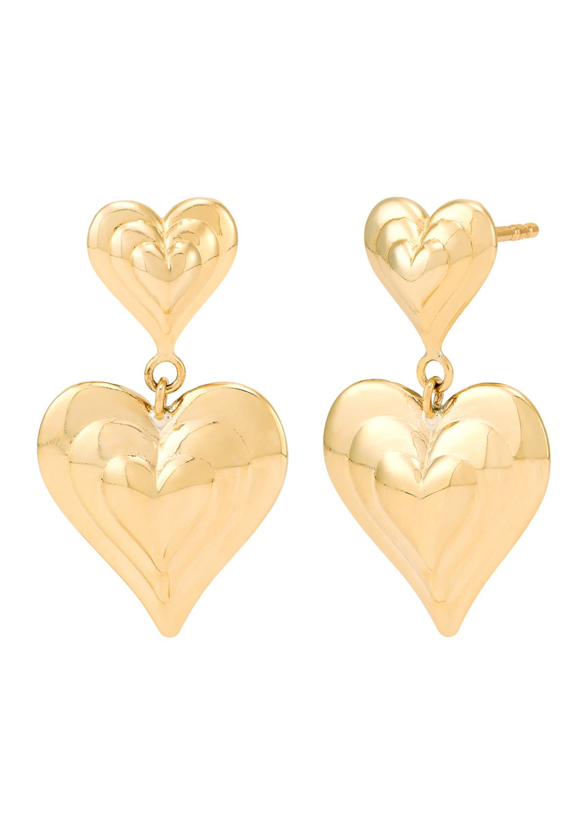 Double Heart Dangle Earrings in 10K Yellow Gold