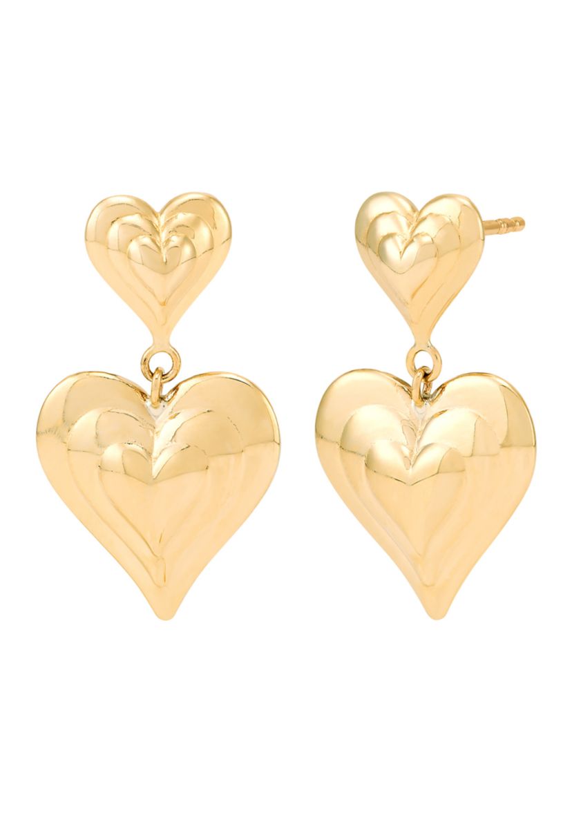 Double Heart Dangle Earrings in 10K Yellow Gold