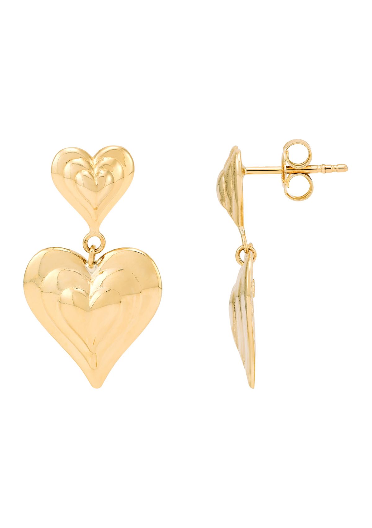 Double Heart Dangle Earrings in 10K Yellow Gold