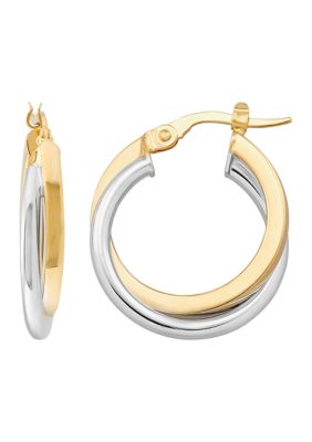 Belk & Co Bypass Tube Hoop Earrings in 10K Yellow and White Gold