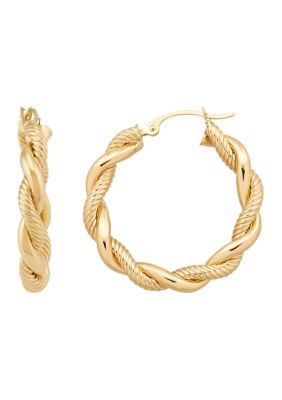 Belk & Co Twist and Plain Tube Hoop Earrings in 10K Yellow Gold