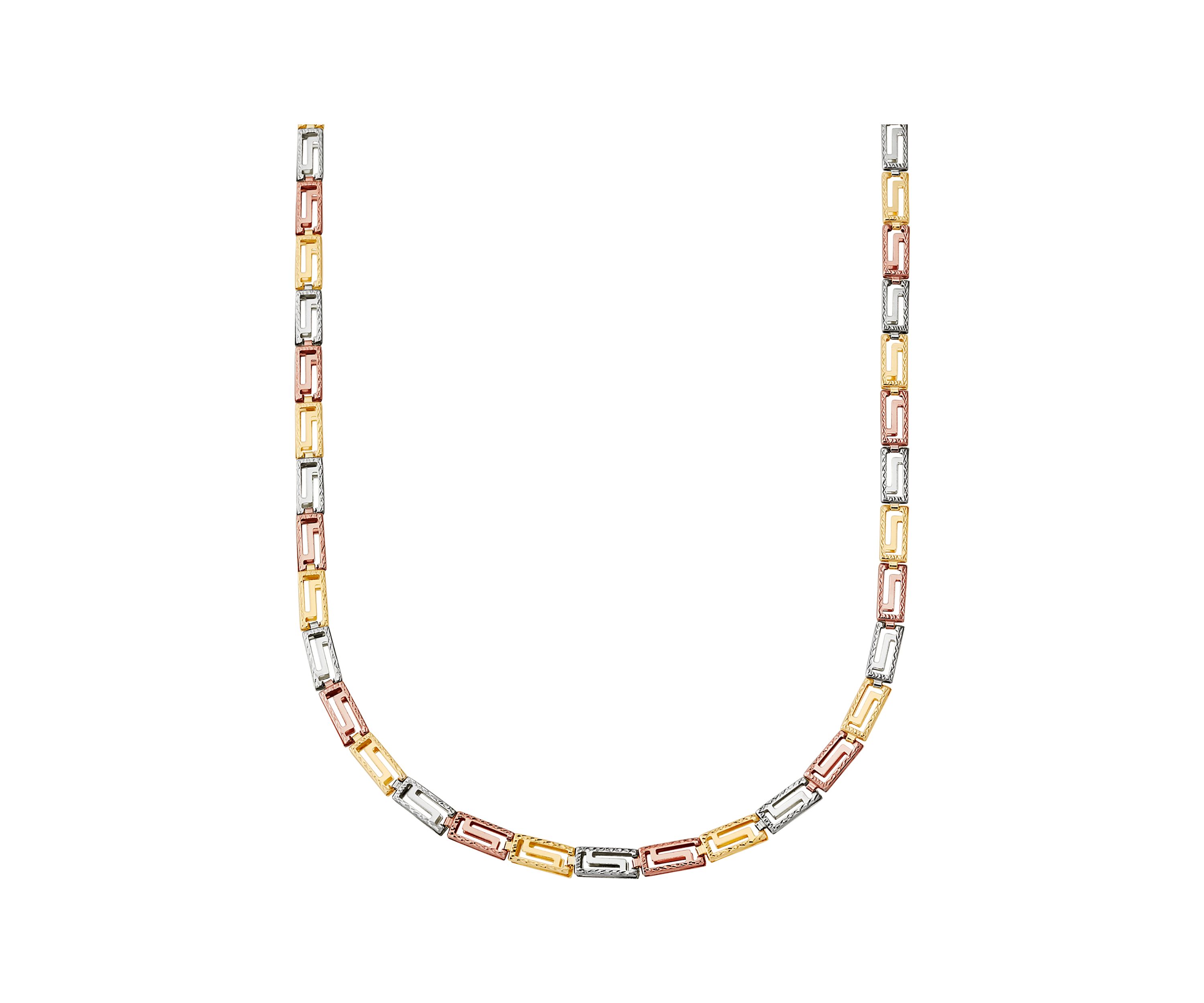 Reversible Greek Design Necklace in 10K Yellow, White and Rose Gold