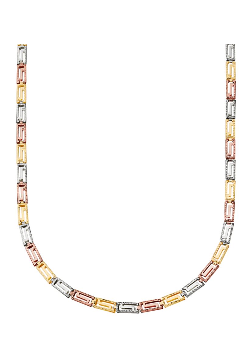Reversible Greek Design Necklace in 10K Yellow, White and Rose Gold