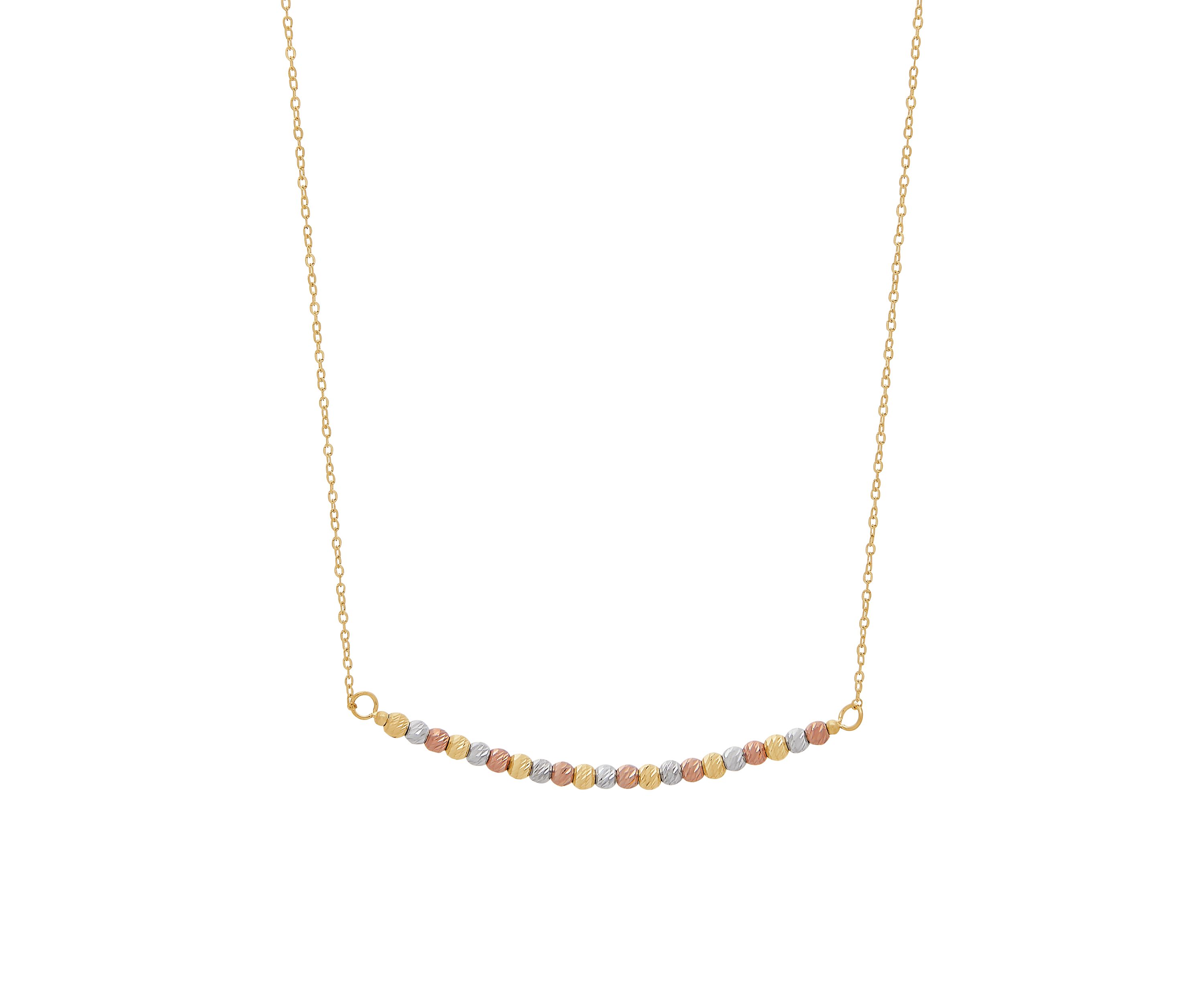 Beaded Bar Necklace Chain in 10k Tri-Color