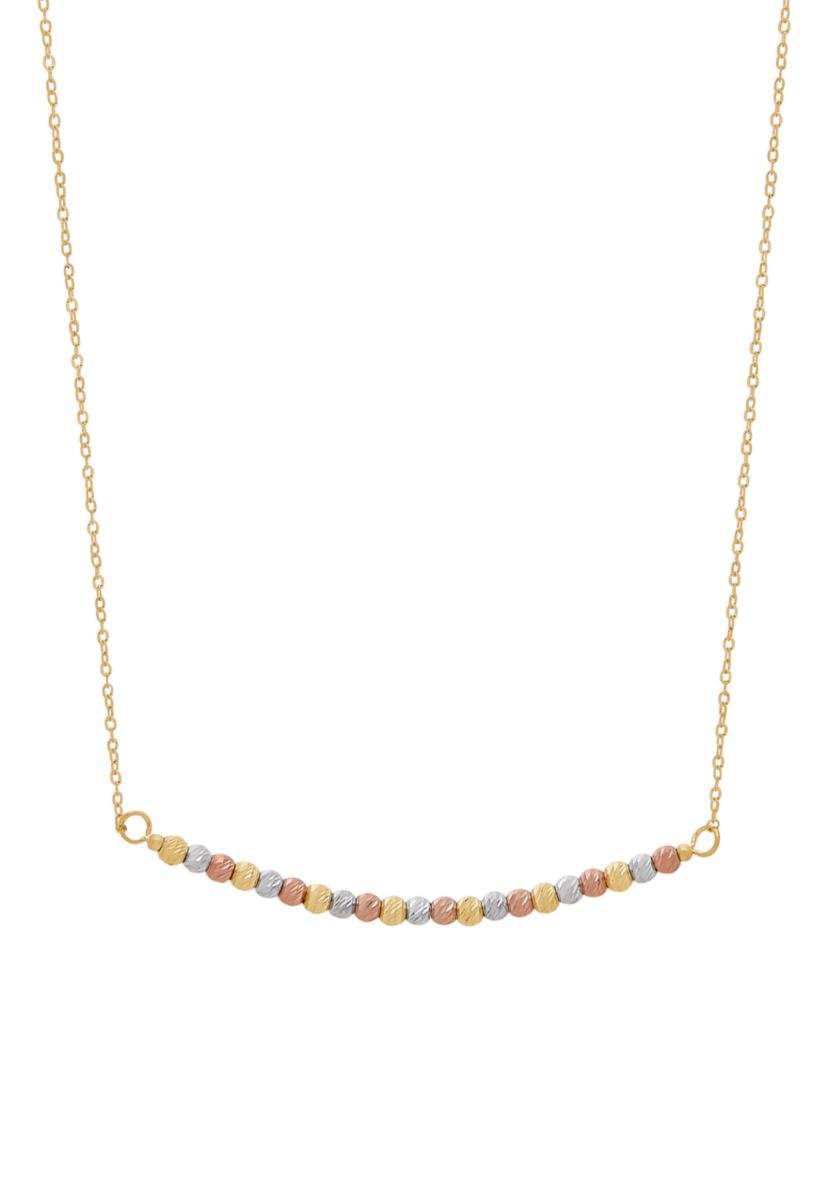Beaded Bar Necklace Chain in 10k Tri-Color
