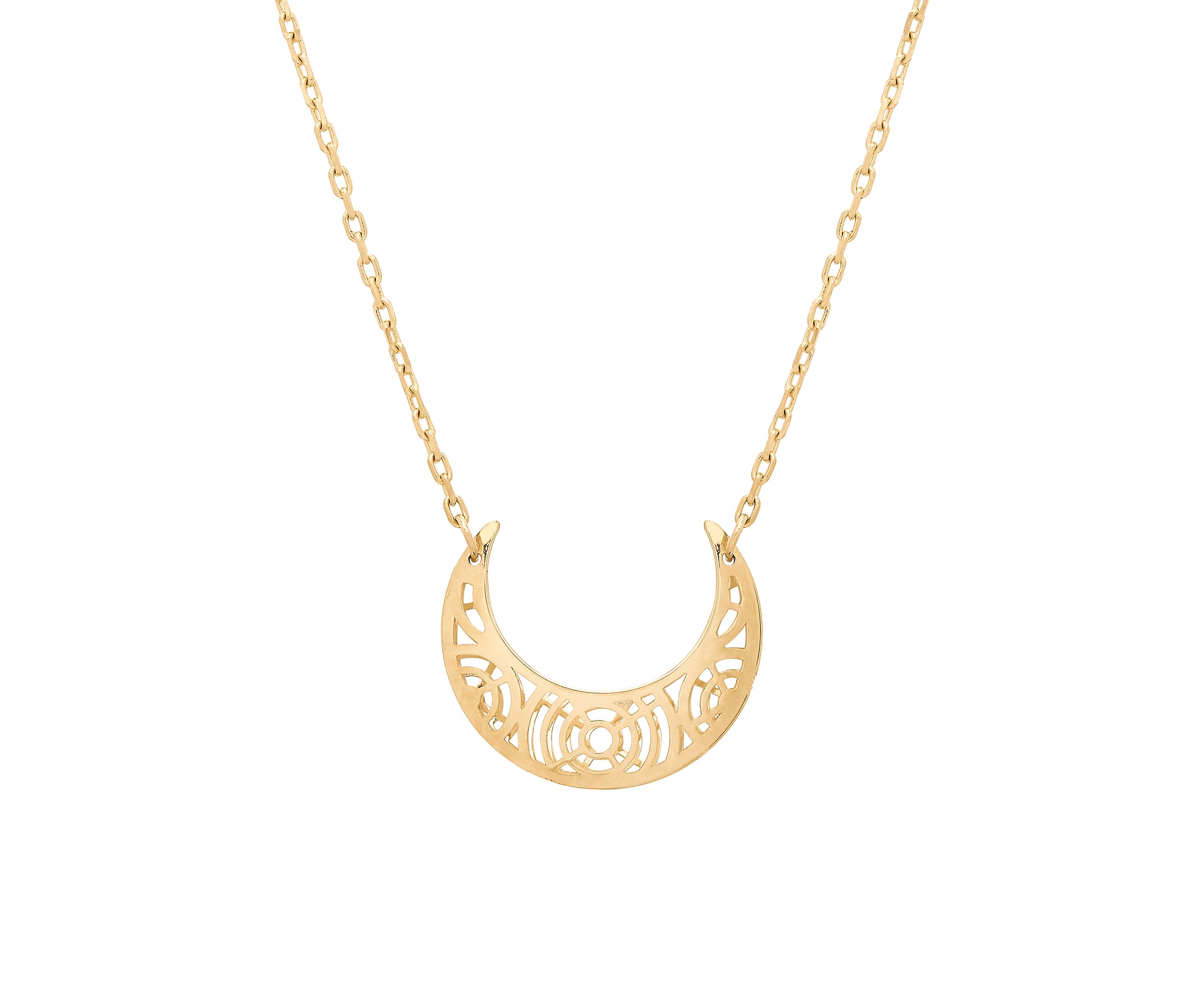 Cutout Half Moon Necklace in 10k Yellow Gold
