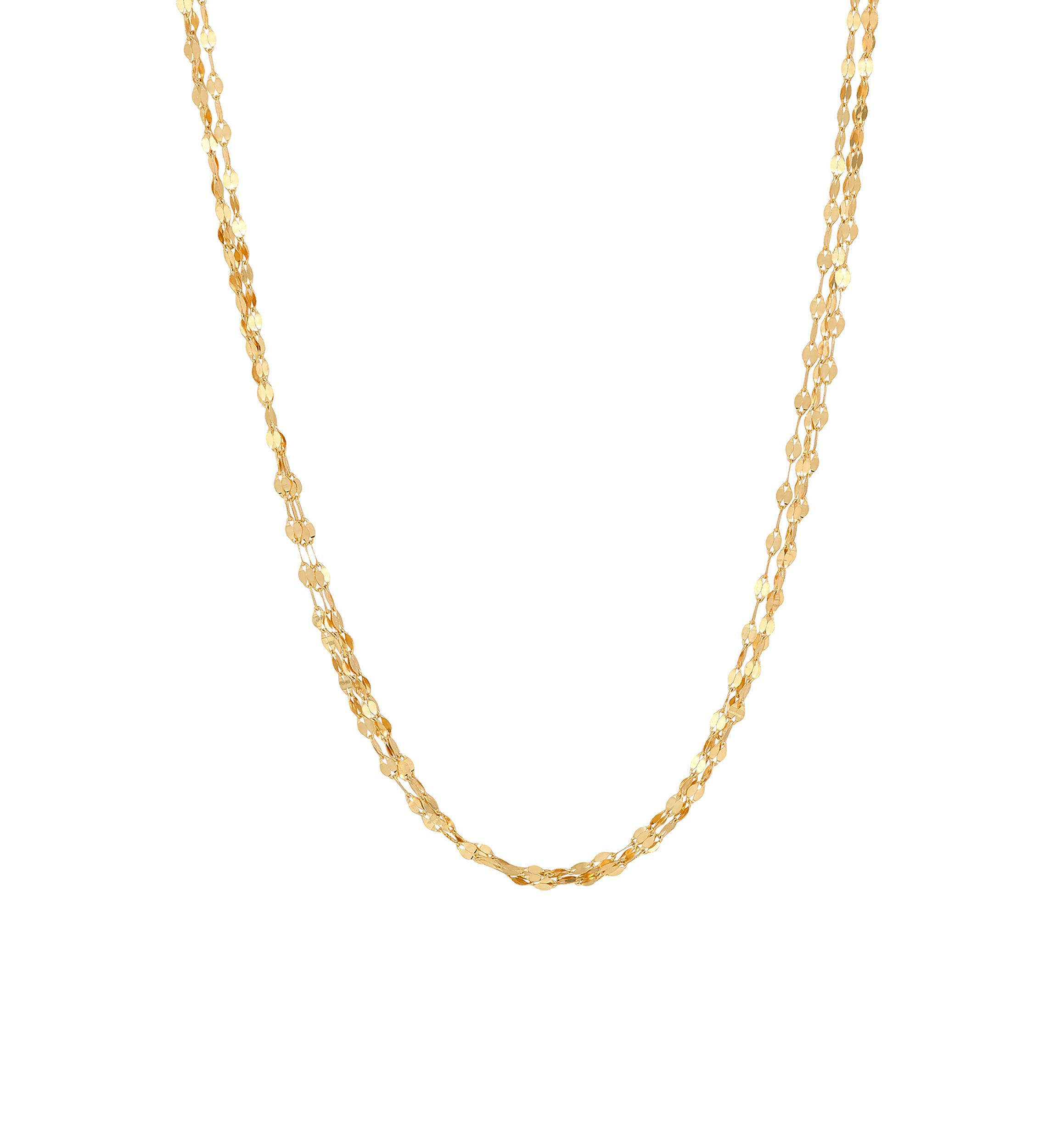 Triple Row Mirror Chain Necklace in 10K Yellow Gold
