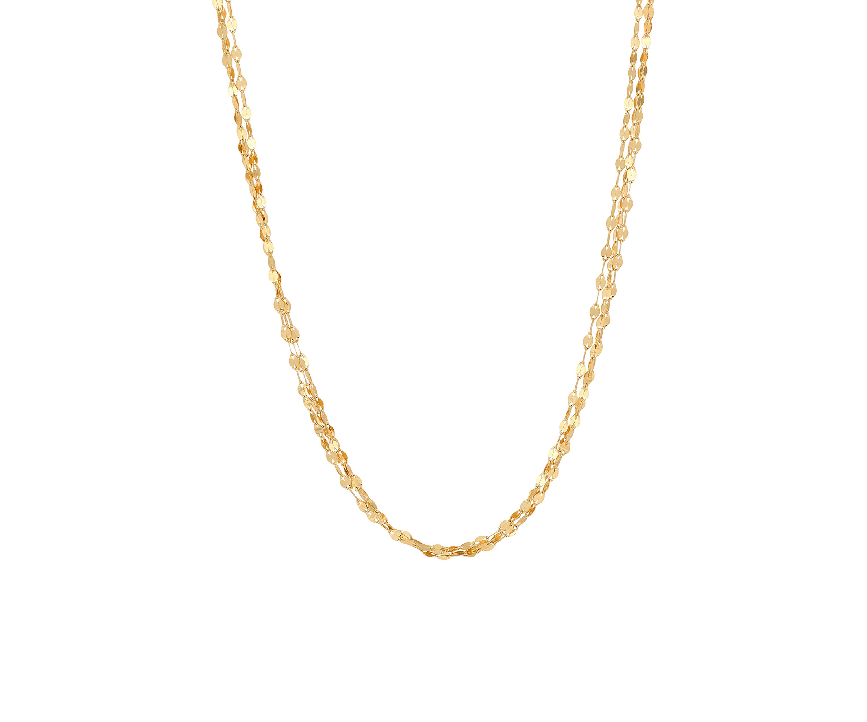 Triple Row Mirror Chain Necklace in 10K Yellow Gold