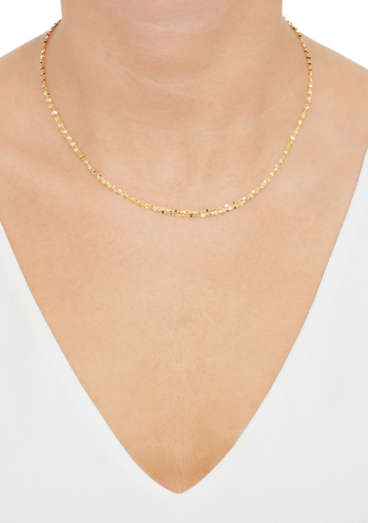 Triple Row Mirror Chain Necklace in 10K Yellow Gold