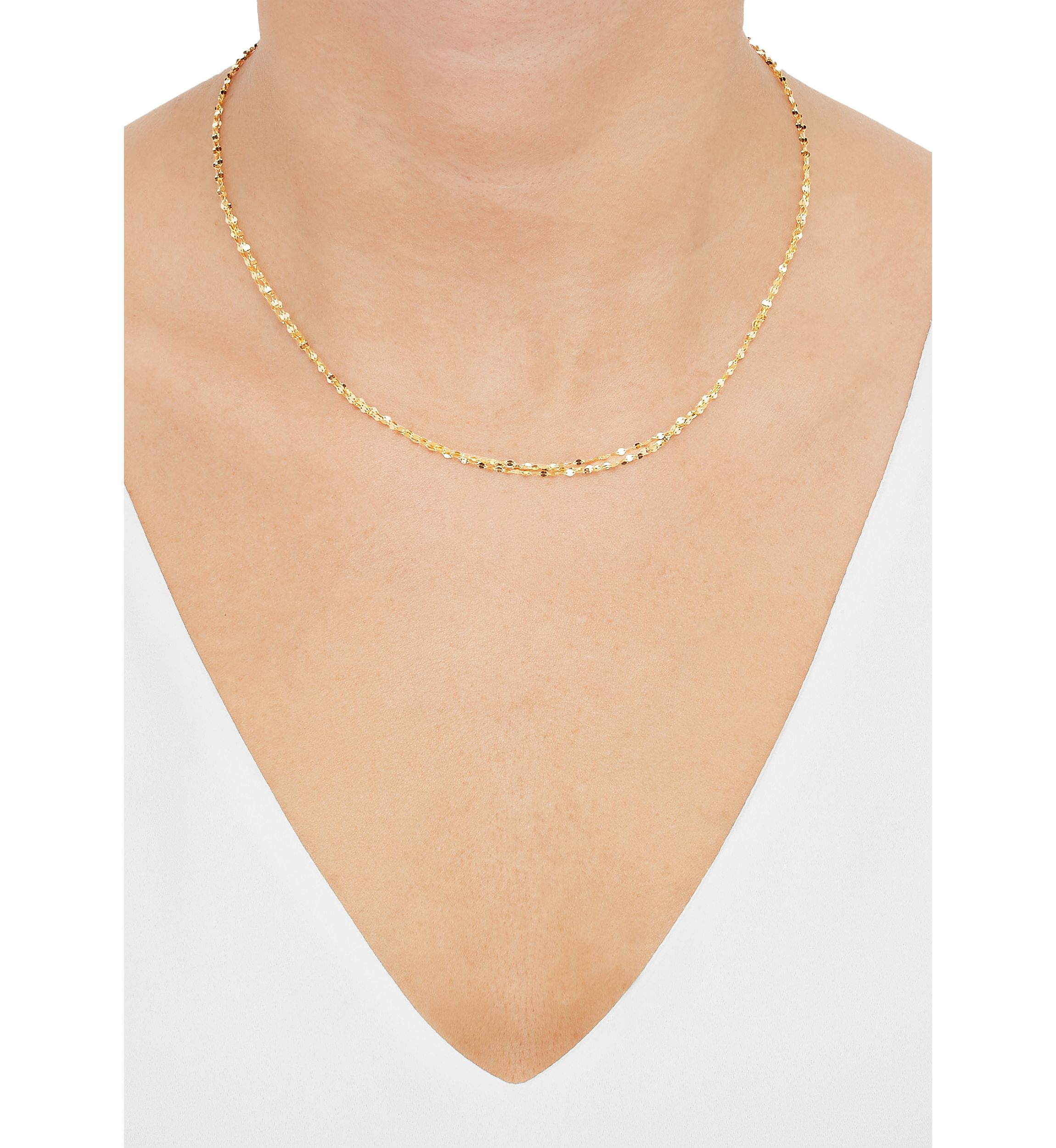Triple Row Mirror Chain Necklace in 10K Yellow Gold