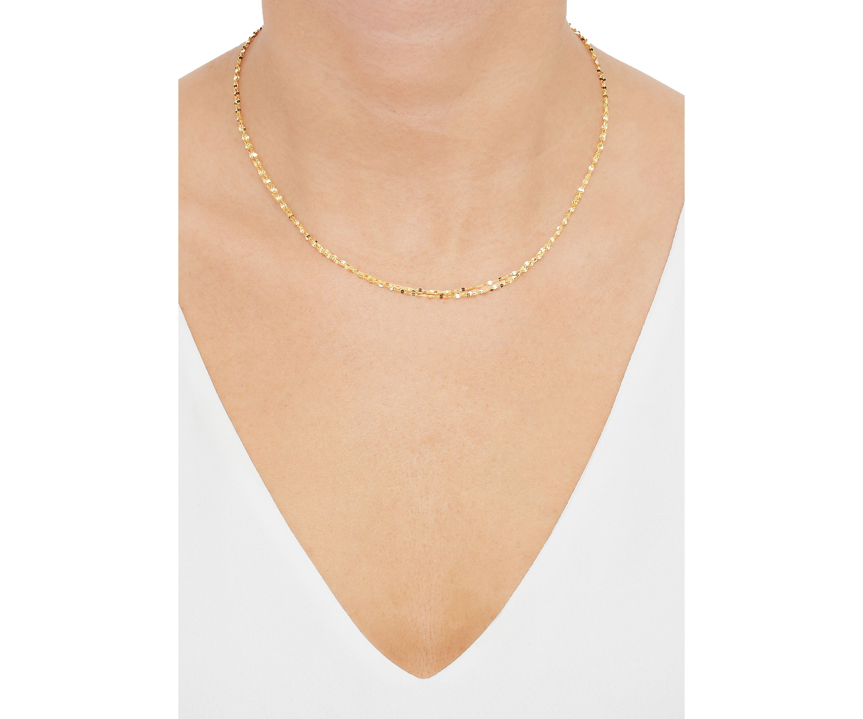 Triple Row Mirror Chain Necklace in 10K Yellow Gold