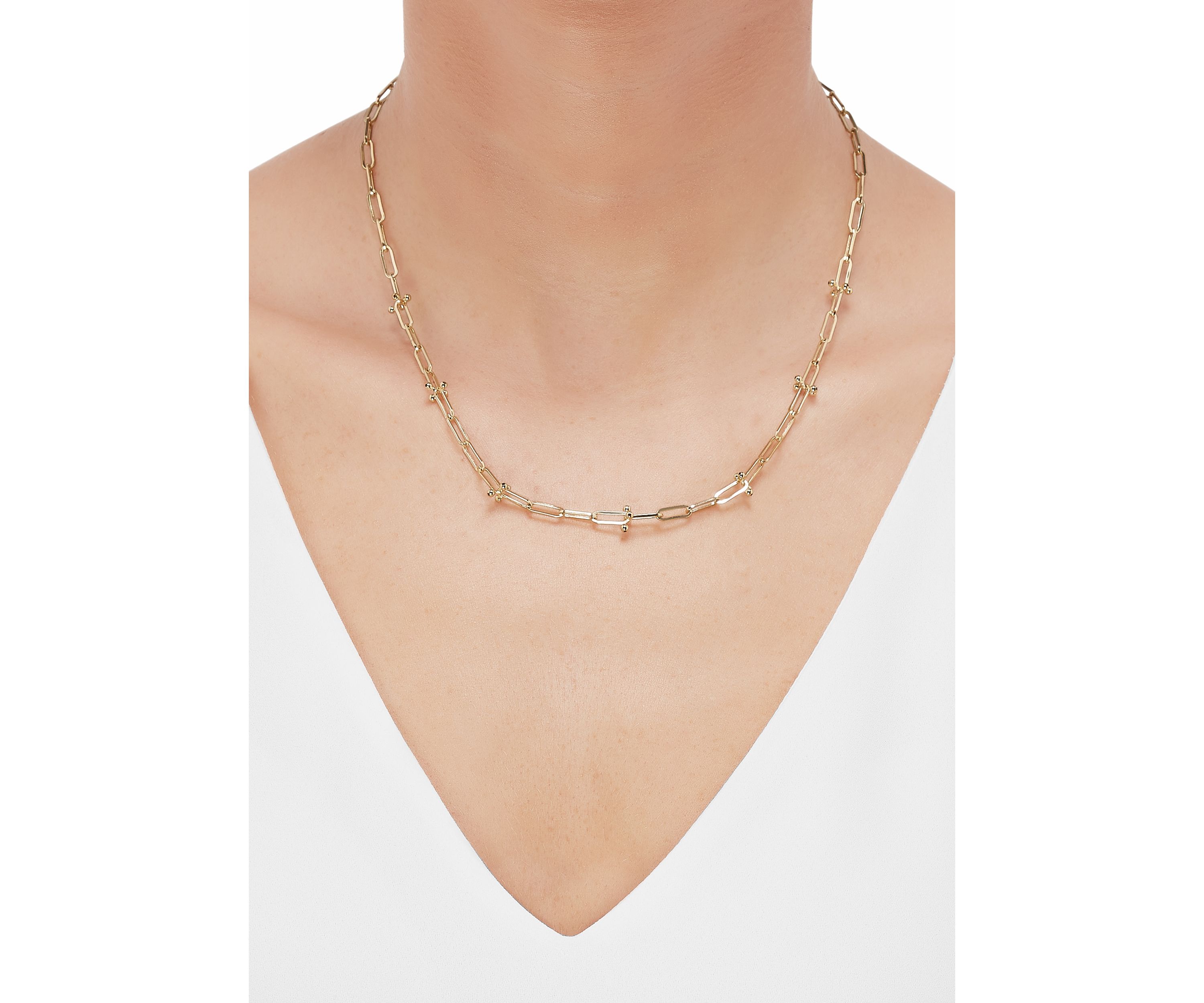 Bead Station on Paperclip Chain in 10K Yellow Gold