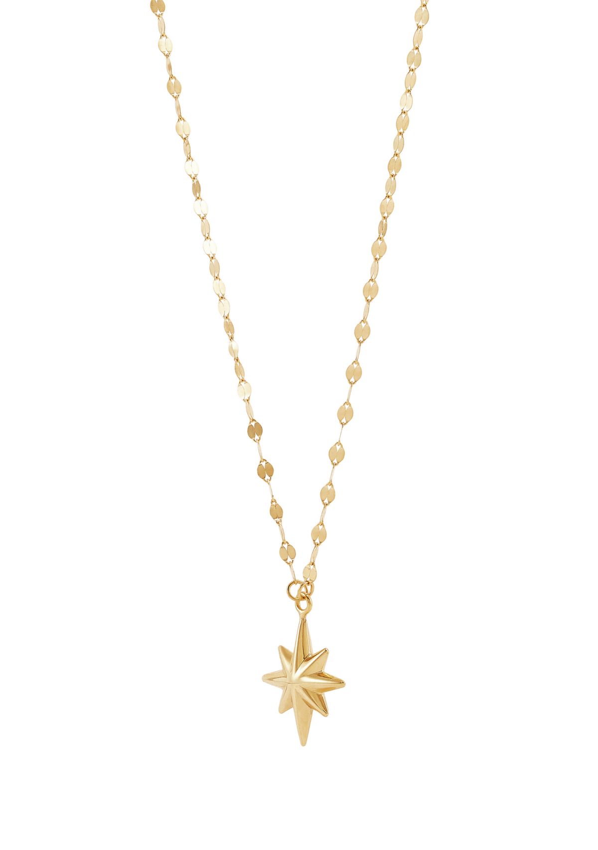 Starburst Drop On Mirror Chain Necklace in 10K Yellow Gold