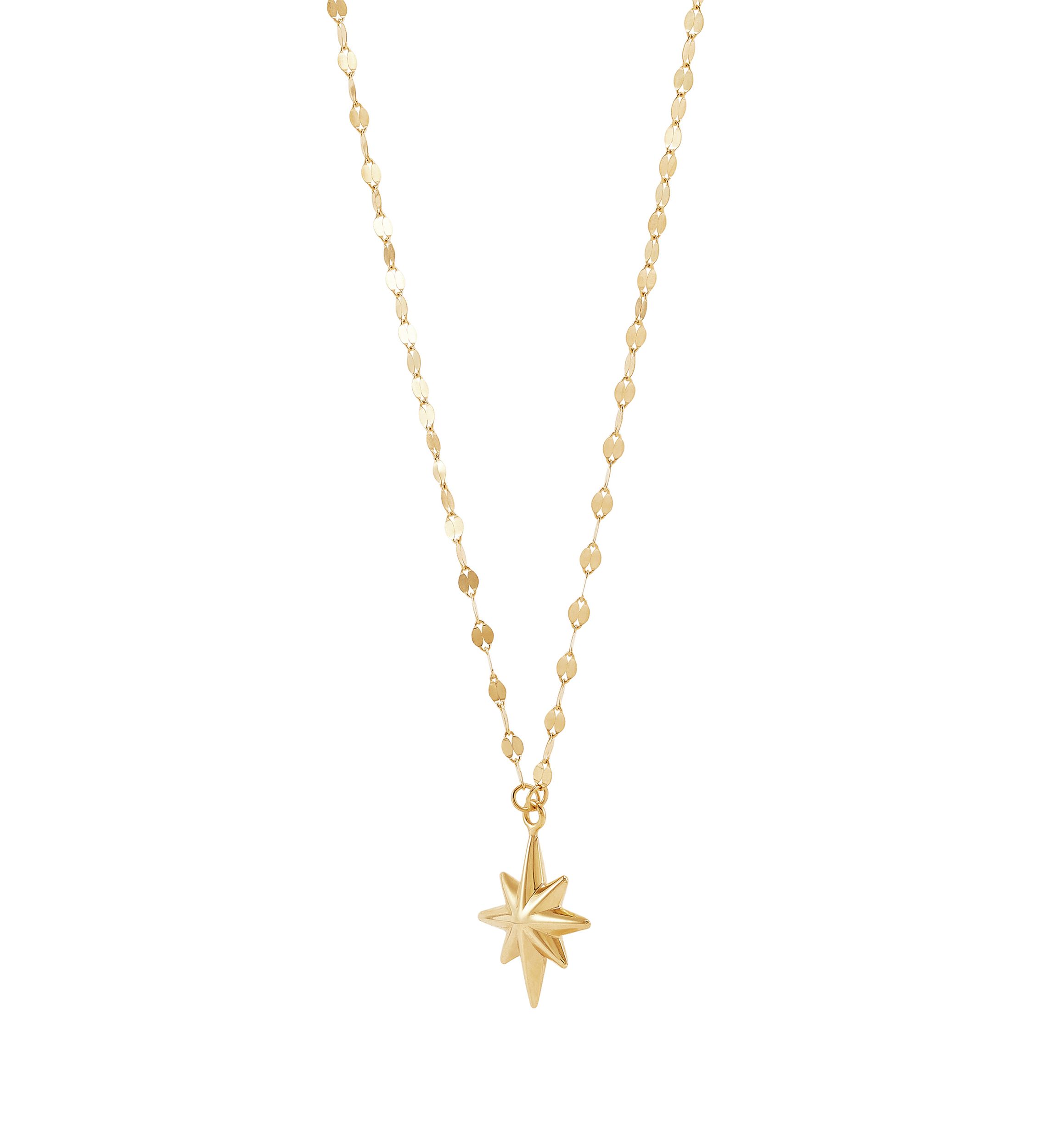 Starburst Drop On Mirror Chain Necklace in 10K Yellow Gold