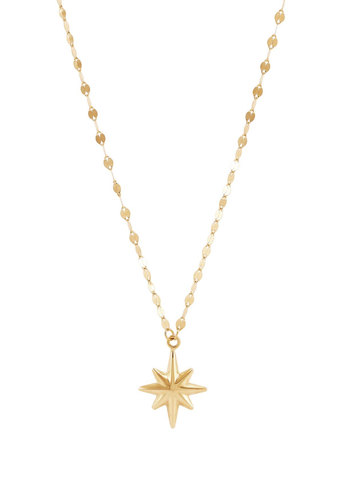 Starburst Drop On Mirror Chain Necklace in 10K Yellow Gold