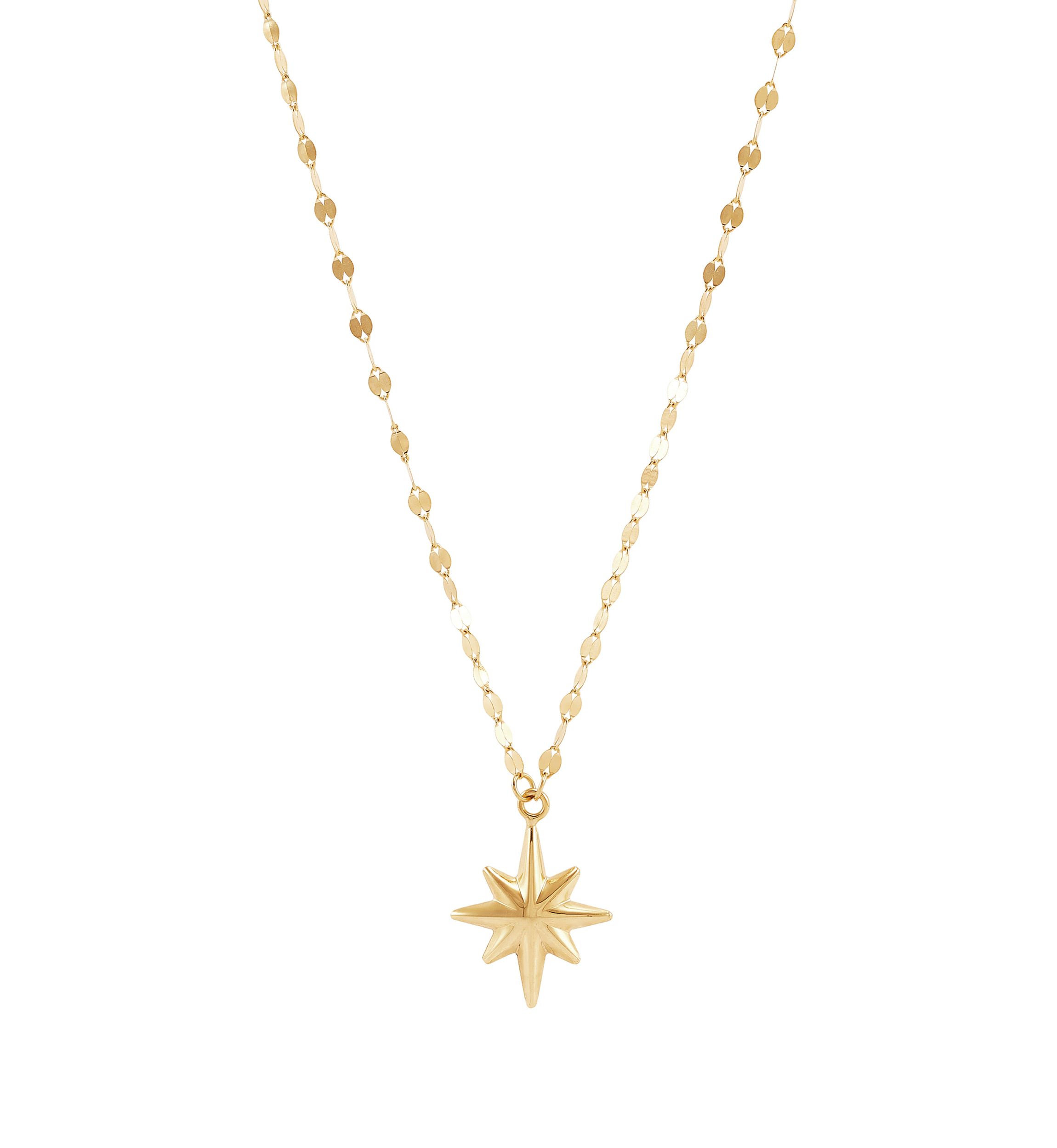 Starburst Drop On Mirror Chain Necklace in 10K Yellow Gold