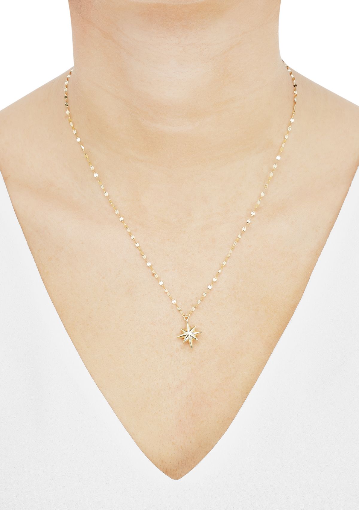 Starburst Drop On Mirror Chain Necklace in 10K Yellow Gold