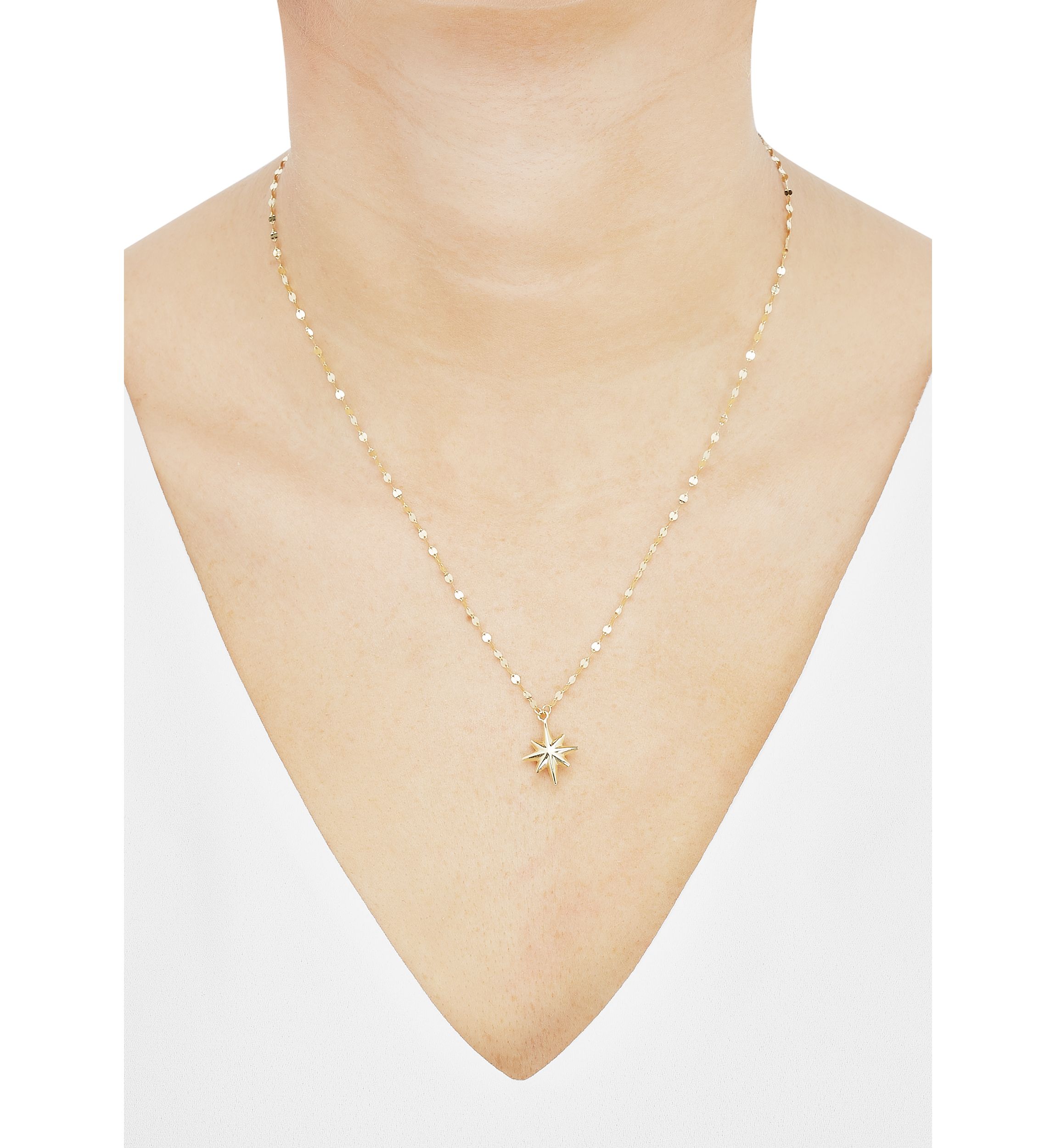 Starburst Drop On Mirror Chain Necklace in 10K Yellow Gold
