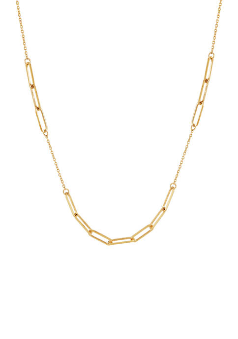 Hollow Paperclip Station Necklace in 10K Yellow Gold