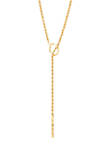 Hollow Lariat with Center Circle Tube Drop Necklace in 10K Yellow Gold