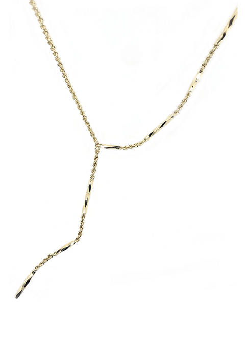 10K Yellow Gold Hollow Tube Station Lariat Necklace 