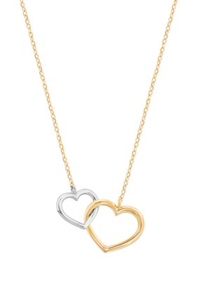 Belk & Co Double Heart on Rolo Chain Necklace in 10K Yellow & White Gold, 18 in