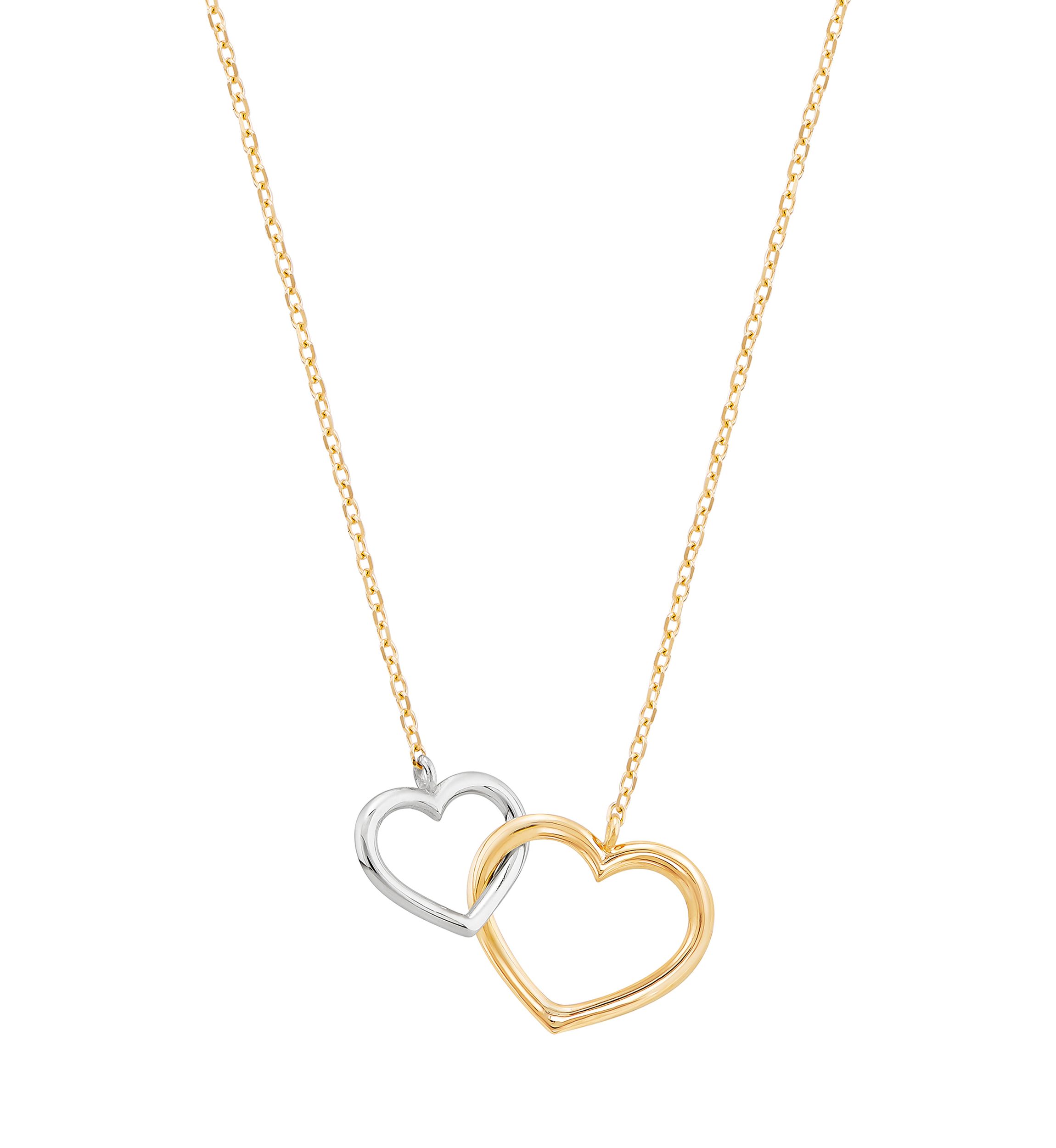 Double Heart on Rolo Chain Necklace in 10K Yellow & White Gold