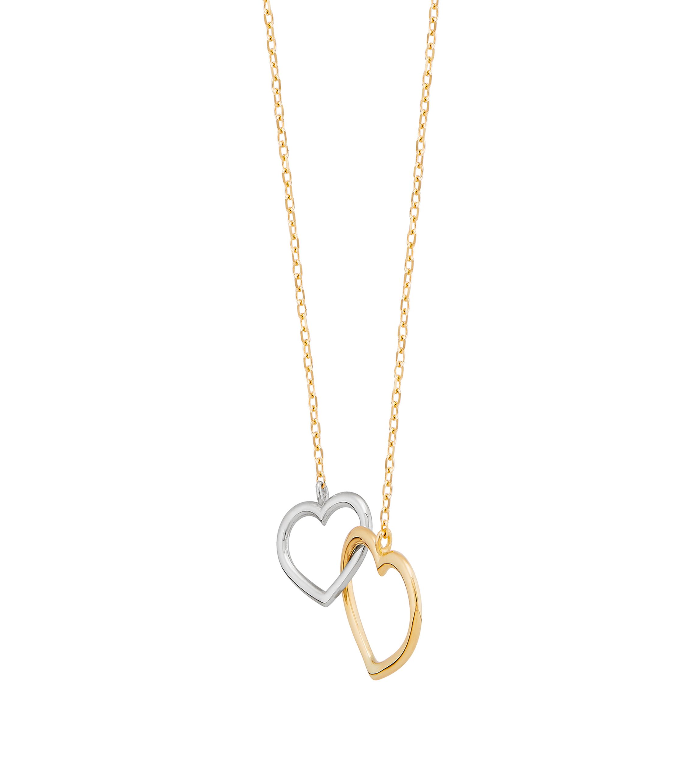 Double Heart on Rolo Chain Necklace in 10K Yellow & White Gold