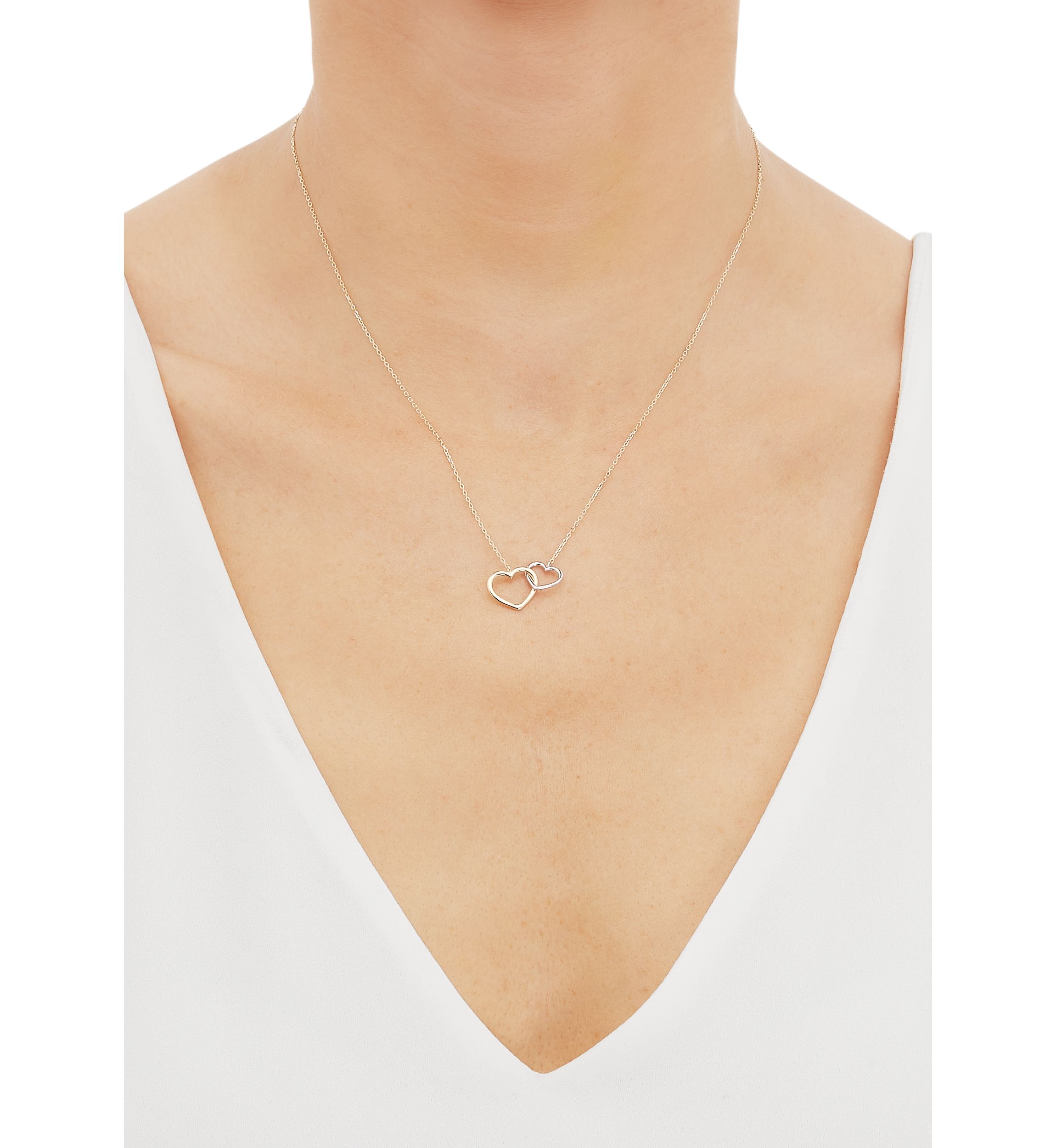Double Heart on Rolo Chain Necklace in 10K Yellow & White Gold