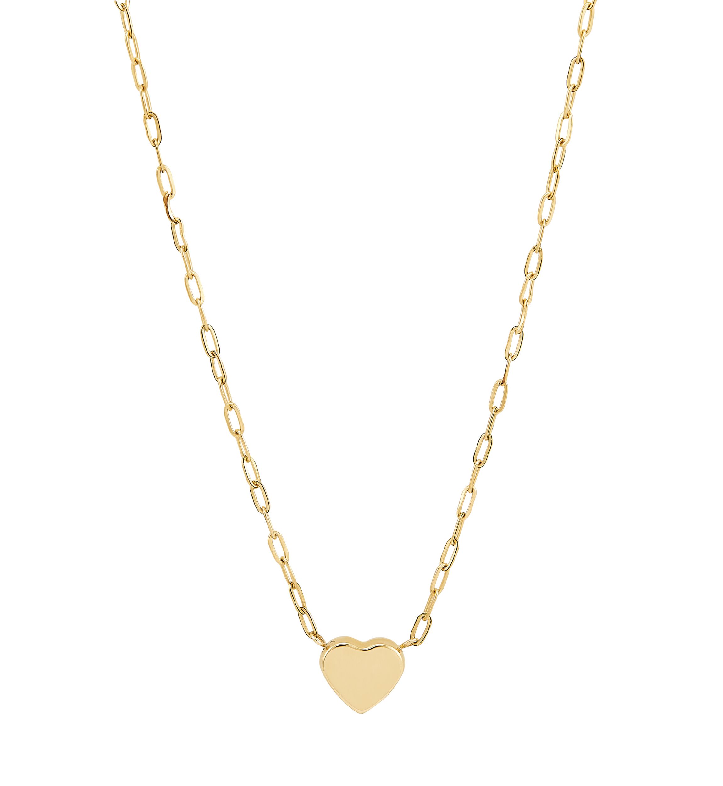 10K Yellow Gold Heart Drop on Paperclip Chain Necklace