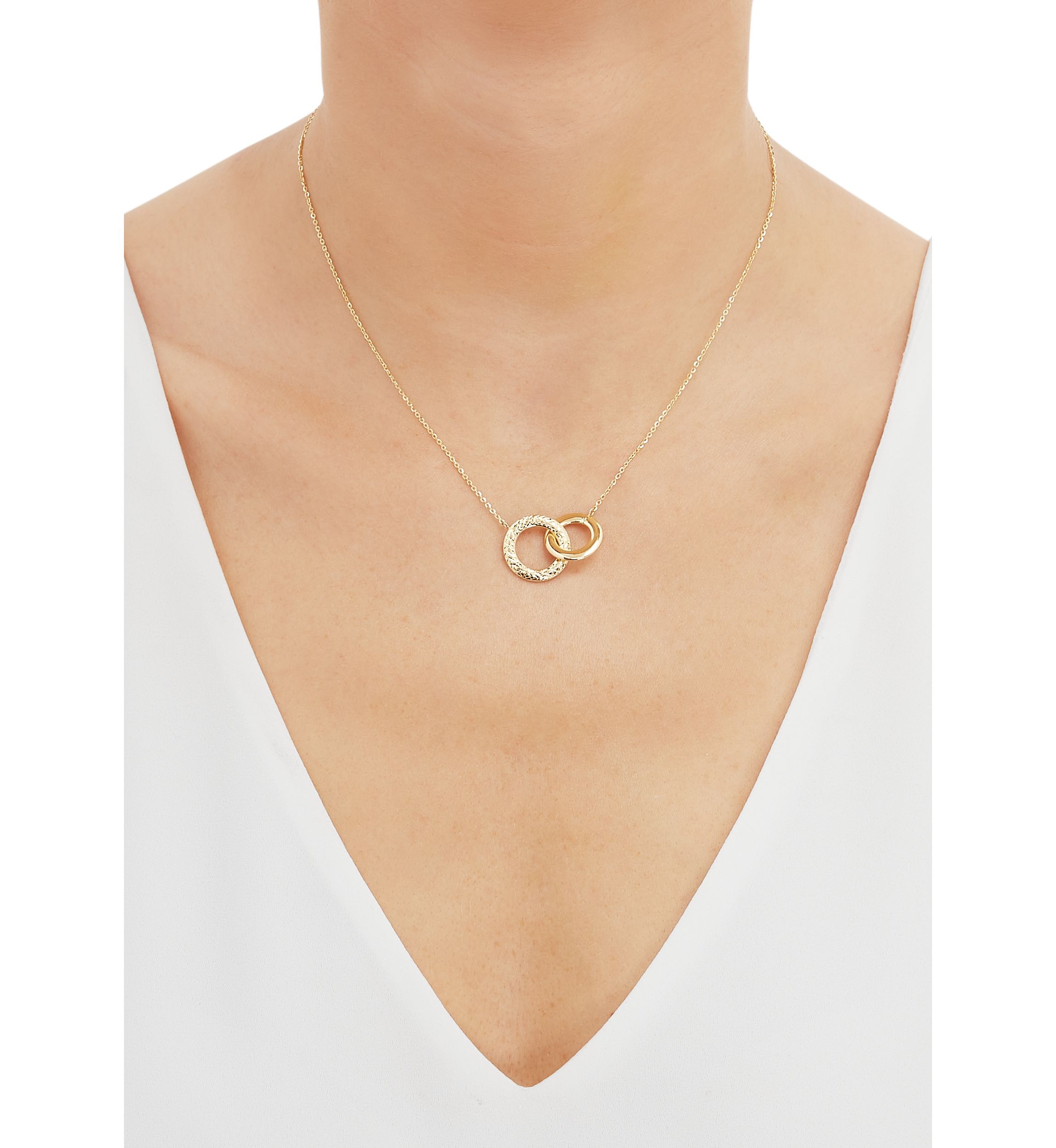 Interlock Paperclip on Cable Chain Necklace in 10K Yellow Gold