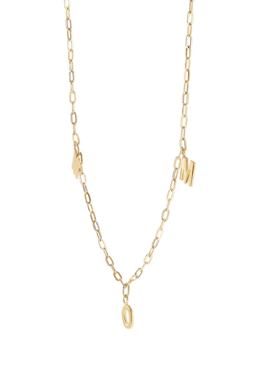 Dangle Slanted Mom Station Necklace in 10K Yellow Gold