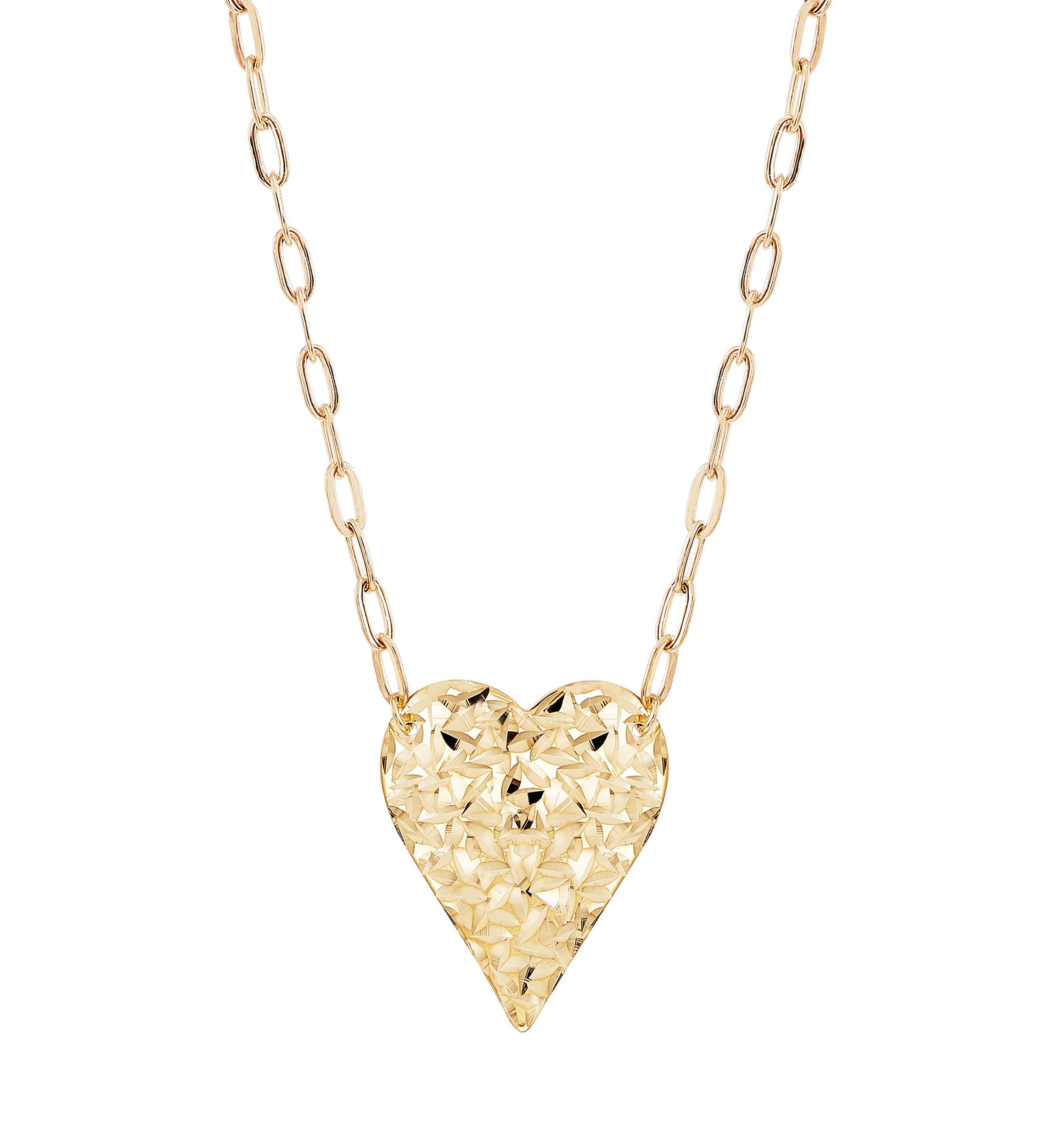 18x15mm Heart with Paperclip Chain Necklace in 10K Yellow Gold