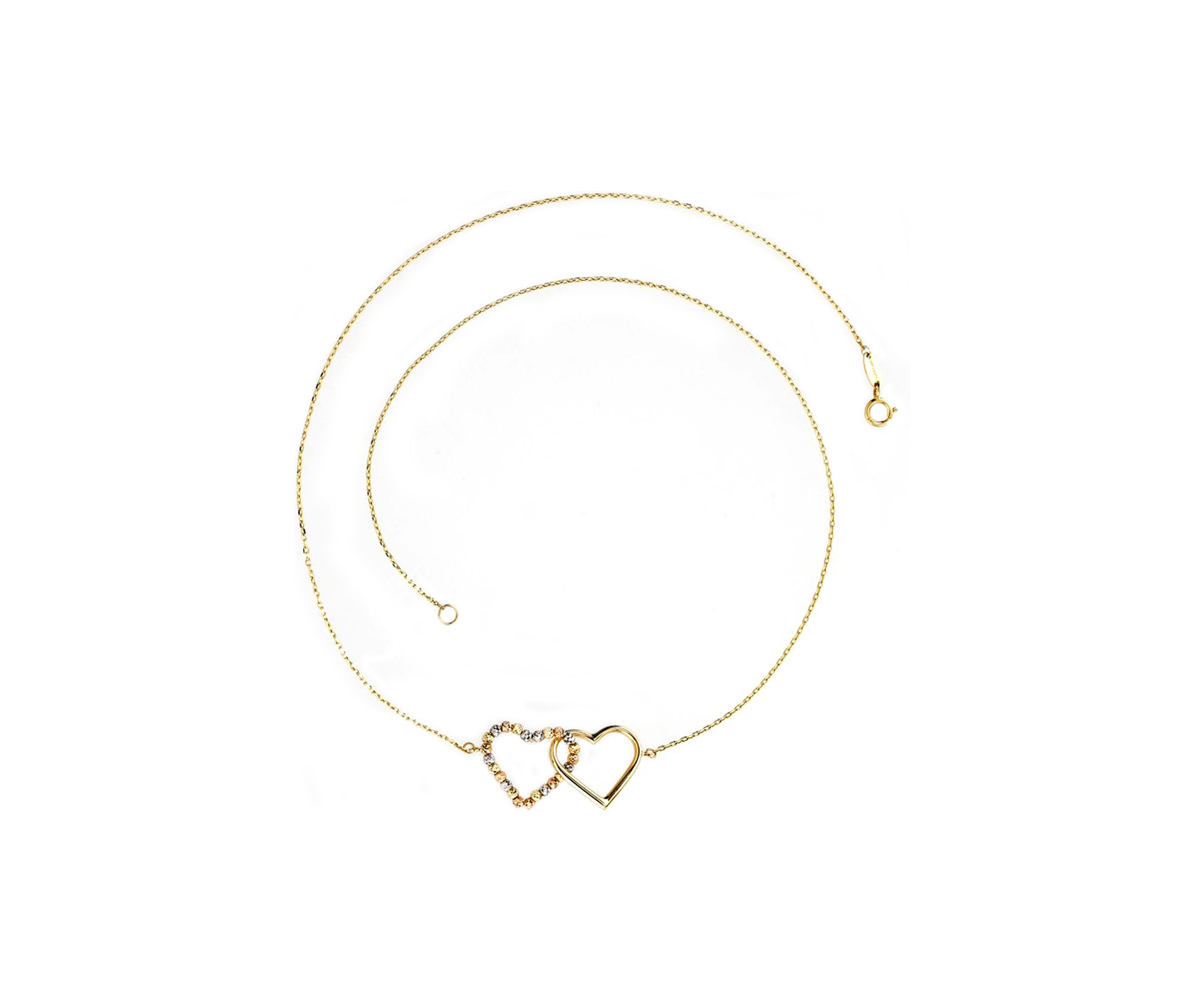 Double Heart Necklace in 10K Yellow and White and Rose Gold